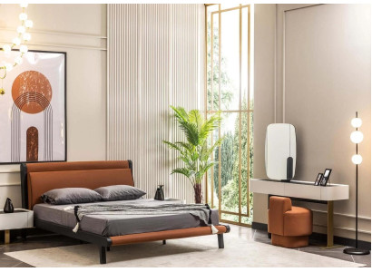 Compleet slaapkamer tweepersoonsbed Bed Nachtkastjes Oranje Console 5 delig