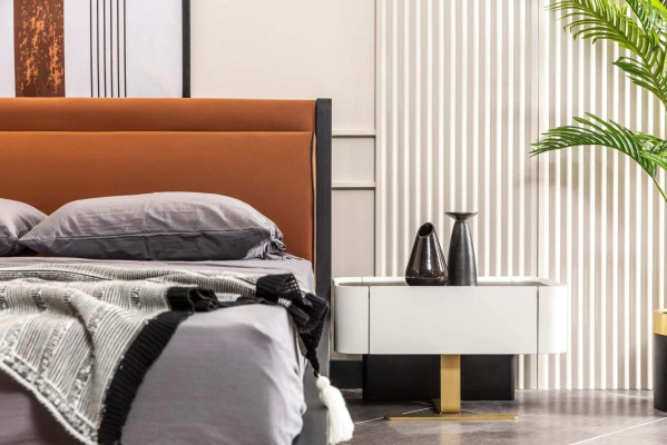 Compleet slaapkamer tweepersoonsbed Bed Nachtkastjes Oranje Console 5 delig