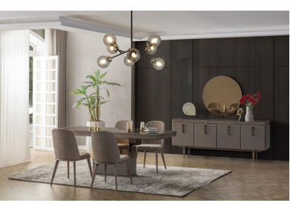 Eetgroep Eethoek Eetkamer Eettafel Stoelen Grijs Hout Set 9-delig Moderne