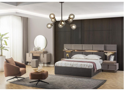 Slaapkamer Compleet tweepersoonsbed Bed Nachtkastjes Console 6-delig Grijs