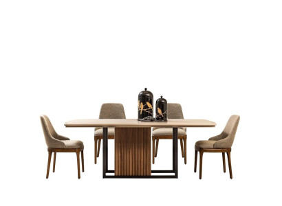 Eetgroep Compleet eetkamer Eettafel Stoelen 7-delig Beige Eethoekset