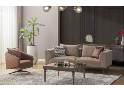 Bankstel driezits fauteuil gestoffeerde bank moderne stoffen bankstel bruin set
