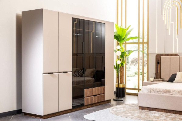 Kledingkast Houten kast Beige Slaapkamerkast Kast Modern