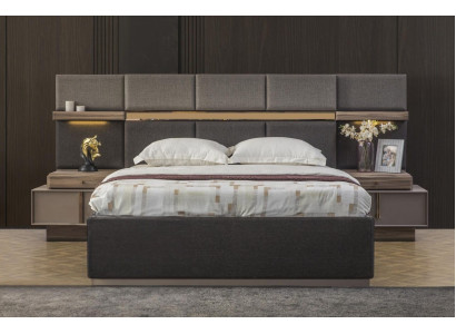 Compleet slaapkamer tweepersoonsbed set 3-delig bed nachtkastjes grijs stof