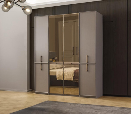 Kledingkast Slaapkamerkast Kast Houten kast Grijs Spiegel