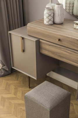 Kaptafel Console Tafel Poef Kaptafel Hout Grijs Spiegel Set