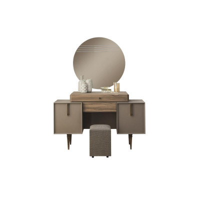 Kaptafel Console Tafel Poef Kaptafel Hout Grijs Spiegel Set