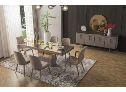 Eettafel eetkamertafel Tafel eetkamer Luxe Hout Beige 199 cm