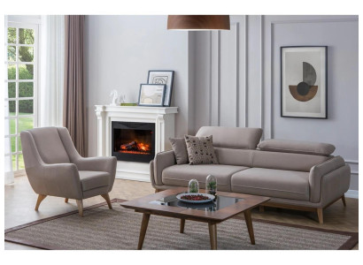 Grijs Volledig Woonkamer Driezitsbank Modern Fauteuil Hout Ontwerp Salontafel