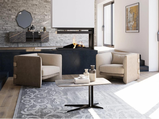 2x Fauteuils met salontafel Woonkamer Complete meubels ontwerpinrichting Garnituur