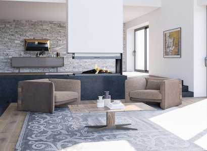 2x Luxe fauteuils woonkamer hout salontafel Modern meubilair Textiel Beklede fauteuils