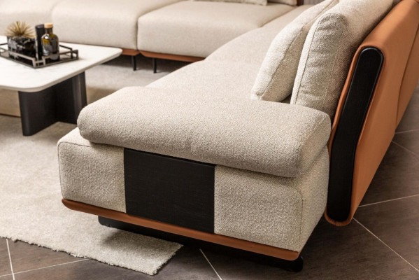 Hoekbank L-vorm Stoffen bank Salontafels Gewatteerde bank Beige Modern Sofa Set