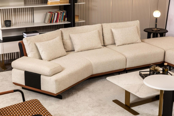 Hoekbank L-vorm Stoffen bank Salontafels Gewatteerde bank Beige Modern Sofa Set