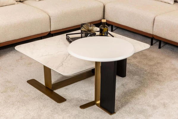 Hoekbank L-vorm Stoffen bank Salontafels Gewatteerde bank Beige Modern Sofa Set