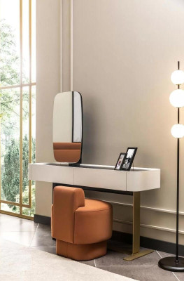 Garnituur consolentafel kruk kaptafel kaptafeltje hout wit oranje