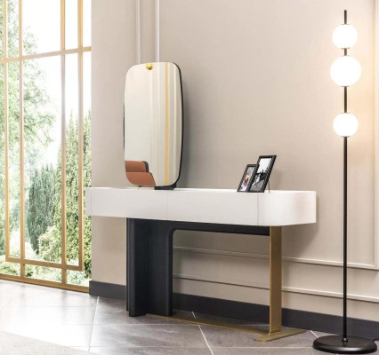 Kaptafel Kaptafel Console Tafel Spiegel Hout Wit Ontwerp Set