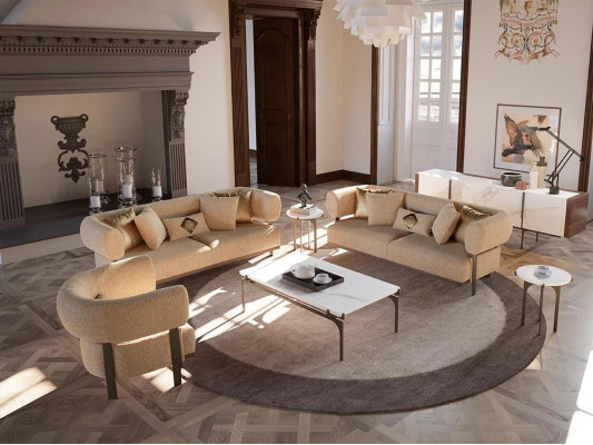 Beige bankstel design gestoffeerde woonkamerset 6-delig inrichting.