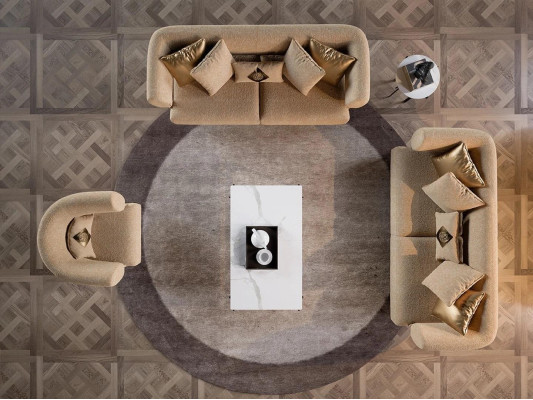 Beige bankstel design gestoffeerde woonkamerset 6-delig inrichting.