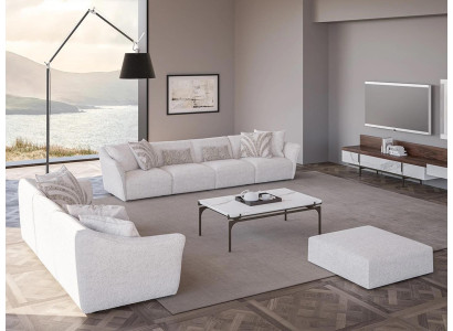 Luxe wit 2x bankstel vierzits woonkamer salontafel modern textiel inrichting