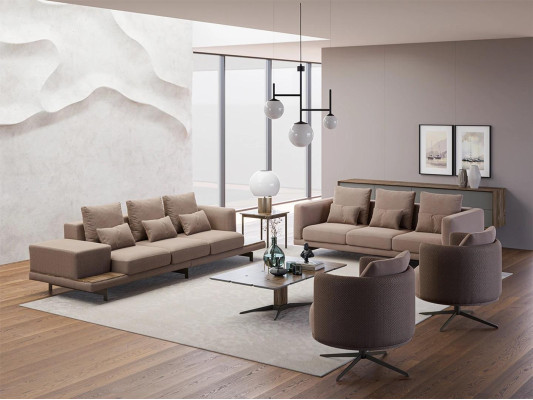 Compleet 6-delig bruin meubilair 2x bank driezitter bank gestoffeerd meubilair 2x fauteuil