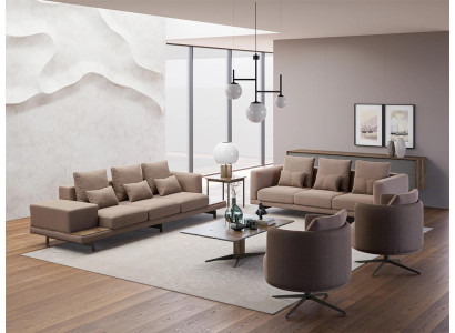 Compleet 6-delig bruin meubilair 2x bank driezitter bank gestoffeerd meubilair 2x fauteuil