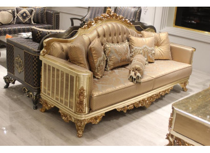 Sofa set 3-zits textiel compleet set bank fauteuil hout Chesterfield
