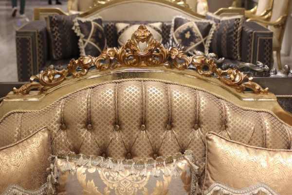 Chesterfield Bankstel Set 3+1+1 Groep Complete Set Fauteuil Bank Goud Textiel Garnituur