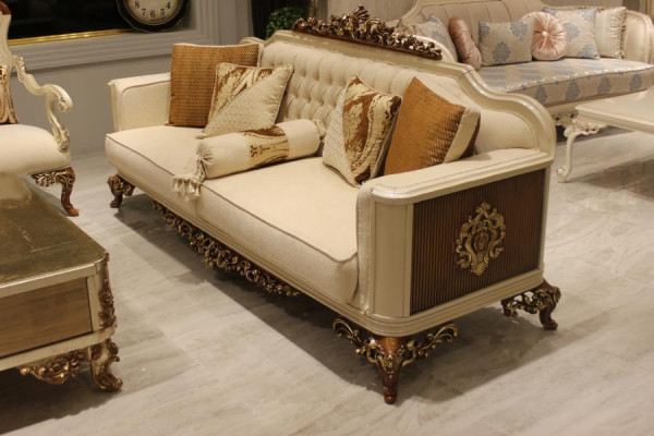 Exquise woonkamer bankstel Bank 2x Fauteuils set Luxe bankstel