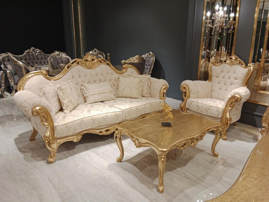 Chesterfield Luxe bankstel 3+1+1 zits Relax Fauteuil Bank 3-delig. Stof Nieuw