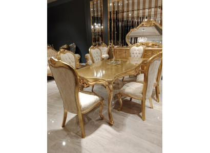 Design Eetkamer Compleet Eettafel + 6x Stoelen Klassieke Meubelen Houten Tafel Nieuw