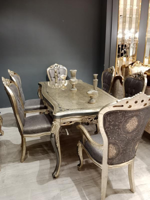 Exclusieve eetkamermeubels luxe eettafel + 4x tafelstoelen goud