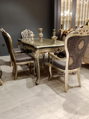 Exclusieve eetkamermeubels luxe eettafel + 4x tafelstoelen goud