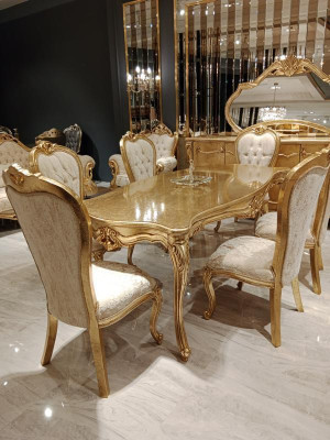 Klassieke eettafel 200x110cm Goud Luxe Houten Tafel Eetkeuken Nieuwe Ontwerp Tafels