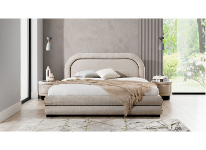 Slaapkamer set Designer Beige Tweepersoonsbed 2x Stoffen nachtkastjes