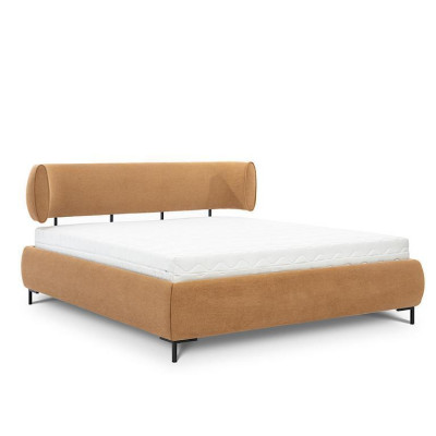 Bruine slaapkamer bed gestoffeerde bedden design houten frame stoffen bed.