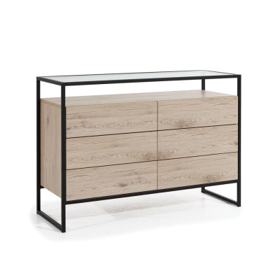 Bruine slaapkamercommode met 3 laden, modern houten dressoir meubels