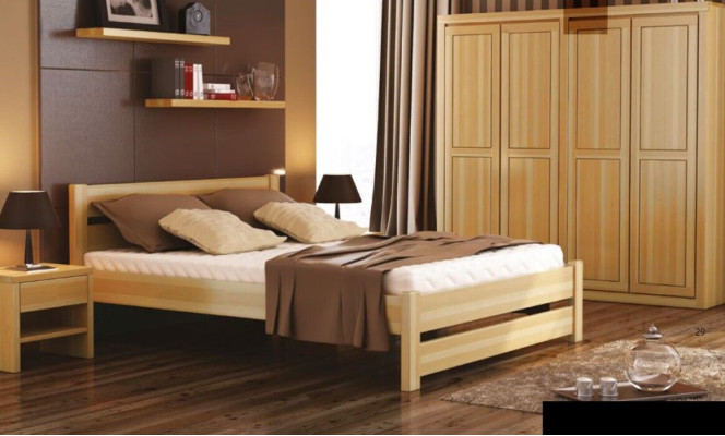Slaapkamer 3-delige set Bed Nachtkastjes 2x Bedden Echt hout Massief hout