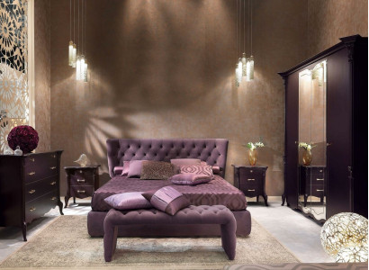 3-delige slaapkamer set Bed 2x Nachtkastje Console Dubbele gestoffeerde bedden Hotel