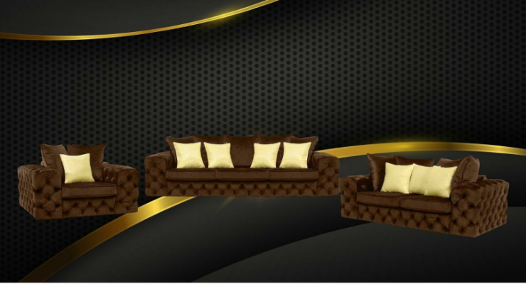 Luxe 4-zits bank gestoffeerde bank leren stoffen textielbankstel driezitsbank.