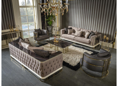 Woonkamerset Bruin Bankstel 2x Fauteuil Elegant Meubilair Metaal 7-delig. -> Woonkamerset Bruin Bankstel 2x Fauteuil Elegant Meubilair Metaal 7-delig.