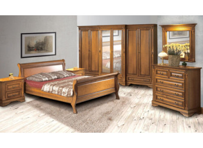 Landhuisstijl bed 3-delig met 2 nachtkastjes houten meubelset bruin