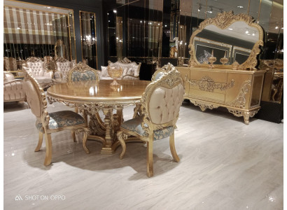 Gouden ronde eettafel eetset Tafel 4x stoel dressoir 6-delig. Nieuw