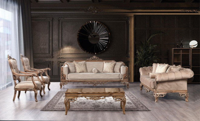 Barok woonkamer meubelset bank bank sofa beklede salon tafel 5-delig.