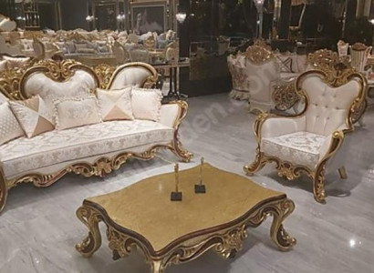 Zitbank Chesterfield 3+1 zitplaatsen + salontafel hout Barok Rococo