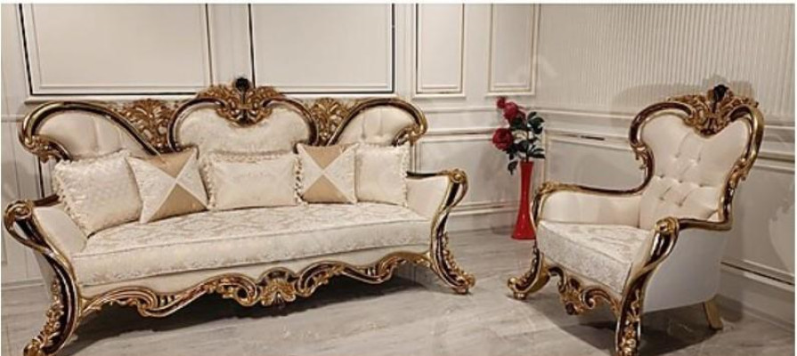 Zitbank Chesterfield 3+1 zitplaatsen + salontafel hout Barok Rococo