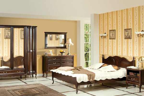 Italiaans stijl meubels bed nachtkastjes kledingkast commode spiegel compleet
