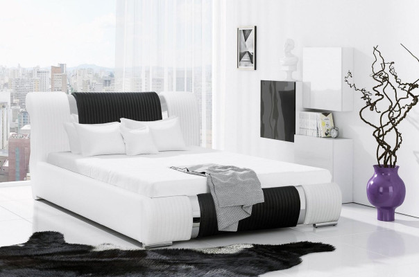 Bed Bedframe Double bed Beds Marriage bed Upholstered bed Chrome trim Furniture White