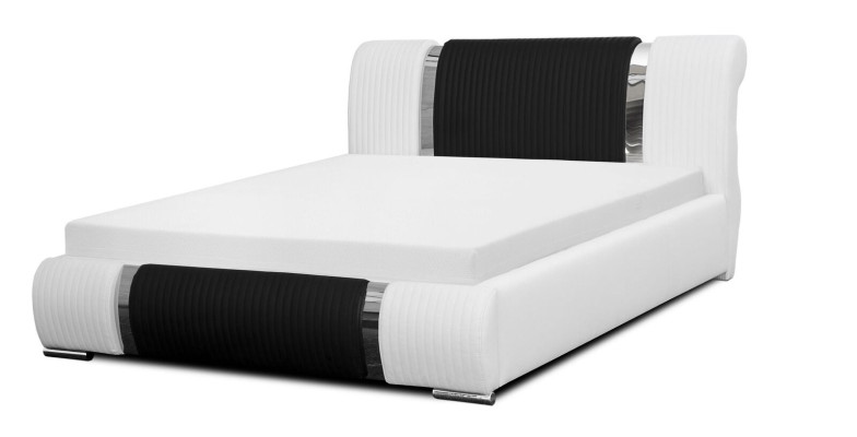 Bed Bedframe Double bed Beds Marriage bed Upholstered bed Chrome trim Furniture White