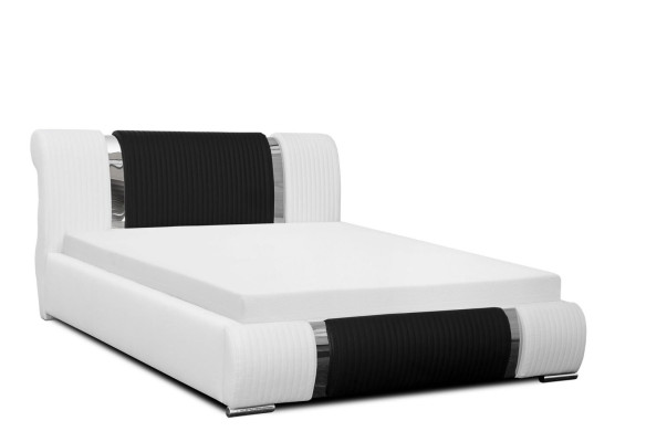 Bed Bedframe Double bed Beds Marriage bed Upholstered bed Chrome trim Furniture White