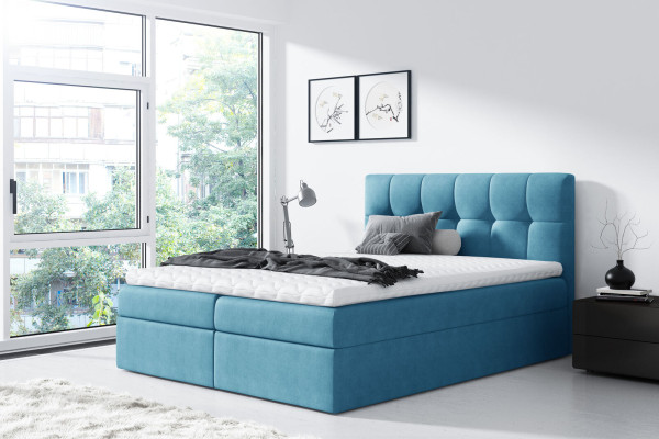 Bed Huwelijksbed Boxspringbed Tweepersoonsbed Modern Blauw Slaapkamer Bedden 160x200